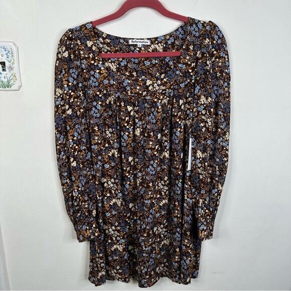 NEW Reformation Size M The Blake Puff Long Sleeves Square Neck Mini Shift Dress - Picture 2 of 10